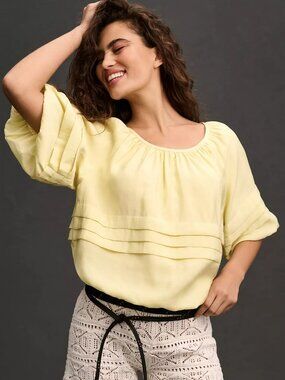 Maeve by Anthropologie Short-Sleeve Bubble Tiered Top - Color: Yellow, Size: S